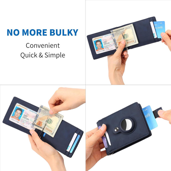 FALAN MULE Wallets for Men RFID Blocking Genuine Leather Bifold Minimalist Front Pocket Mens Wallet Dark Blue