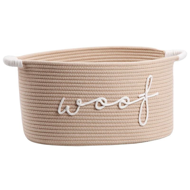 Woof Woven Rope Storage Baskets, Pet Dog Toy Bin Box Perfect for organizing Chew Toys Blankets leashes, Dog Toy holder Cotton Basket Puppy Bins beige