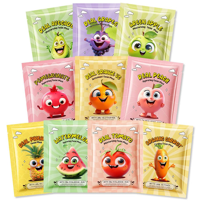 Kaely 10 Pack Fruit Face Masks for Kids, Kids Face Mask Spa Day Kit Supplies, Sp