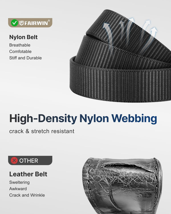 FAIRWIN Men's Ratchet Belt, Nylon Tactical Belt, Adjustable Ratcheting Buckle for Golf Work Casual Outdoor Hiking Daily Wear Black M(36"-42"waist)
