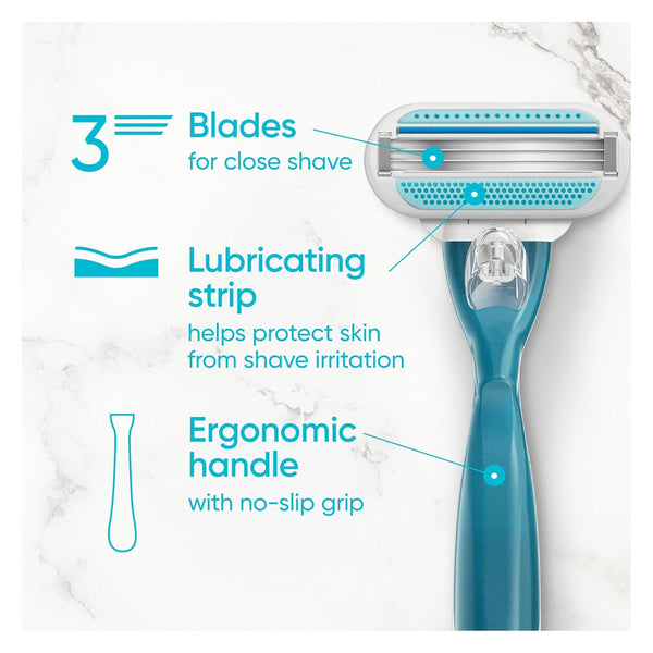Gillette Venus Smooth Razor for Women, Includes 1 Reusable Razor Handle + 2 Count 3-Bladed Refills, Ergonomic Soft Grip Handle 1 Count (Pack of 1)