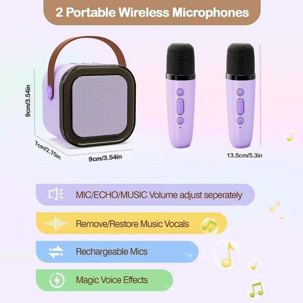 ShinePick Kids Karaoke Machine with 2 Wireless Microphones Portable Bluetooth Mini Karaoke Machine Speaker Kids Toys Christmas Birthday Gift for 3