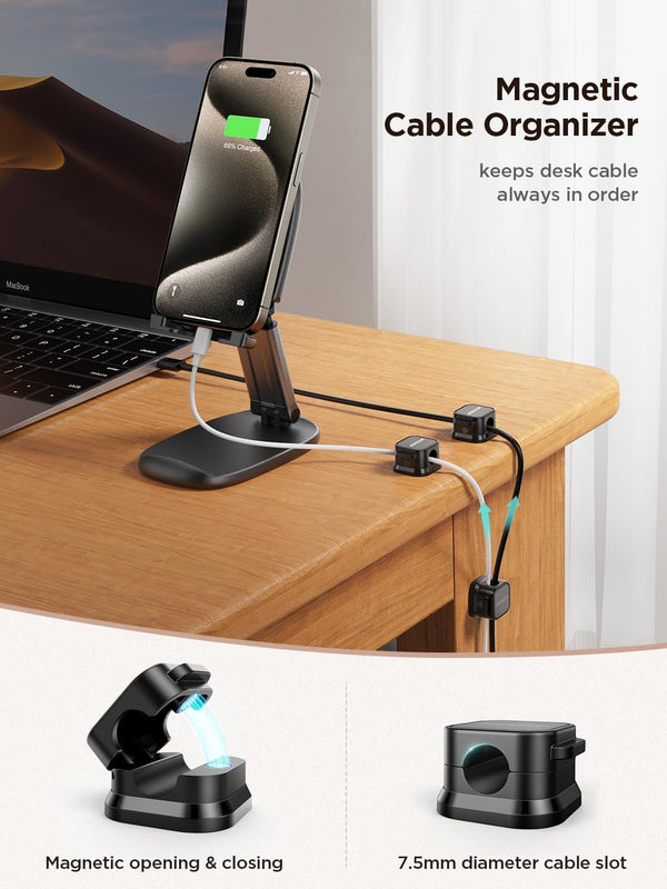 9 Pack Magnetic Cable Clips [Cable Smooth Adjustable] Cord Holder, Under Desk Cable Management, JOYROOM Adhesive Wire Holder Keeper Organizer for