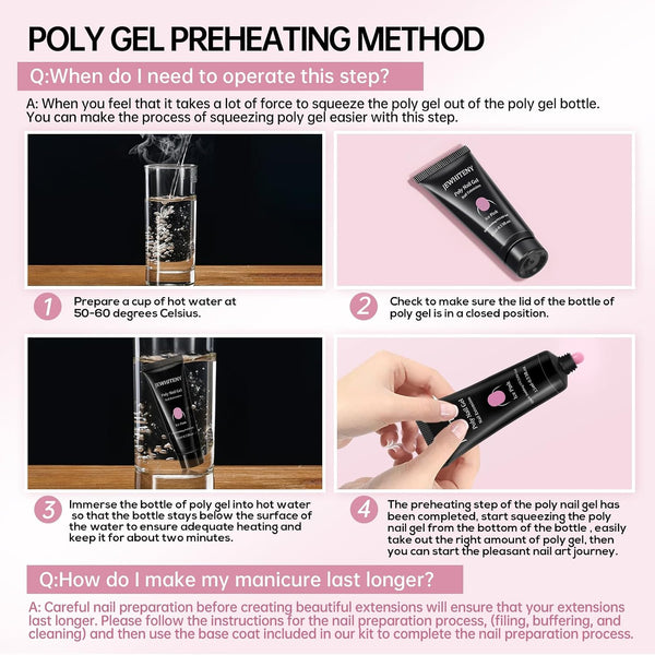 JEWHITENY Poly Extension Gel Nail Kit 14 PCS Poly Gel Kit with Slip Solution and Mini Lamp Nail Art Design Beginner A03