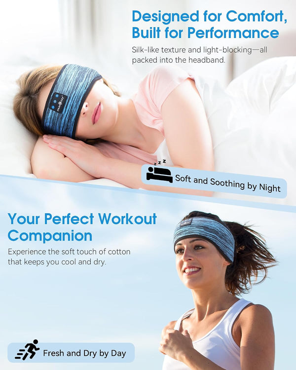 MUSICOZY Sleep Headphones Bluetooth 5.4 Headband, Wireless Music Sleeping Mask Headphones Earbuds Earphones Sweatproof for Women Mom Sports