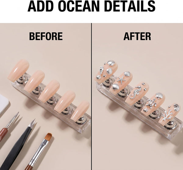 120Pcs/Pack Sliver Nail Art Decorations Mini Ocean Accessories Nail Art Rhinestones Silver Shell Conch Nail Charms Manicure Decor DIY Nail