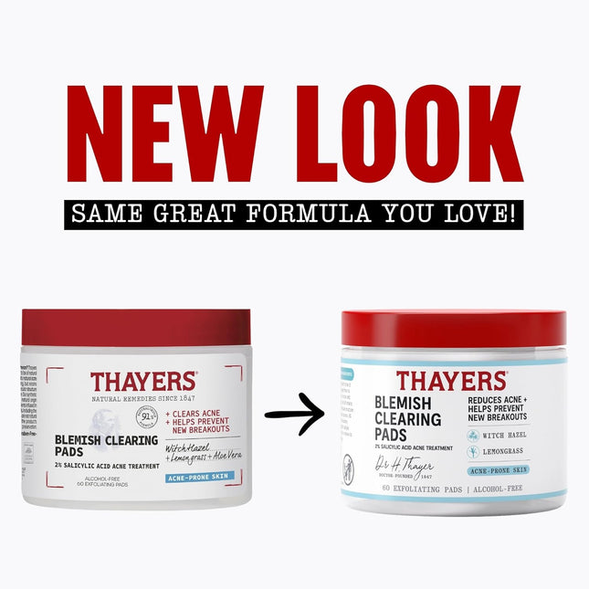Thayers Blemish Clearing Acne Pads, Salicylic Acid Acne Treatment for Face, Pore Reducing, Exfoliating, and Soothing Ski