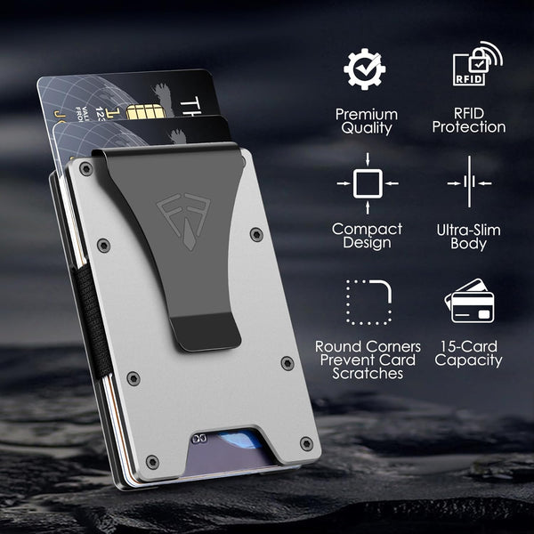 Slim Minimalist Wallet for Men with Money Clip - 15 Credit Card Holder RFID Wallet for Men - Front Pocket Mens Wallet with Compact Design - Easy