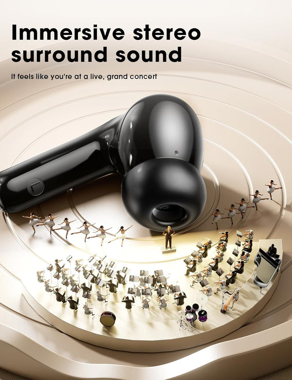 Wireless Earbuds, Bluetooth Ear Buds with Big Bass Stereo Sound, 48 Hours Playtime, Lightweight In-Ear Fit Earphones, IPX7, Hands-Free Calls with