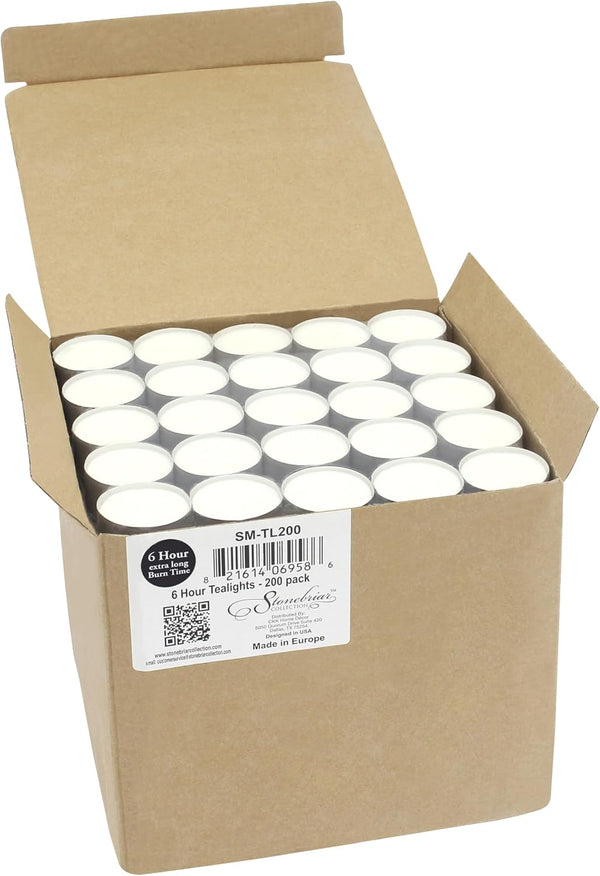 Stonebriar Unscented Long Burning White Tealight Candles, Bulk Pack, 6-7 Hour Burn Time, Smokeless Tealights for Parties, Weddings, Home, 200