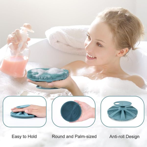 INNERNEED Food-Grade Soft Silicone Body Scrubber Shower Brush, Dark Green | Handheld Cleansing Skin Brush, Gentle Exfoliating and Lather Well,