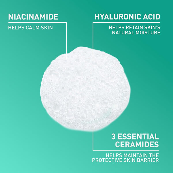 Cerave Foaming Facial Cleanser, Daily Face Wash for Oily Skin, Hyaluronic Acid + Ceramides + Niacinamide, Fragrance Free & Paraben Free,