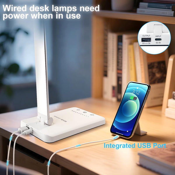 White Crown LED Desk Lamp Dimmable Table Lamp Reading Lamp with USB Charging Port, 5 Lighting Modes, Sensitive Control, 30/60 Minutes Timer