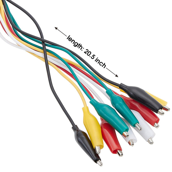 WGGE WG-026 10 Pieces and 5 Colors Test Lead Set & Alligator Clips,20.5 Inches / 22 AWG Copper Wire. the Clips Soldered and Stamped to the Wires.