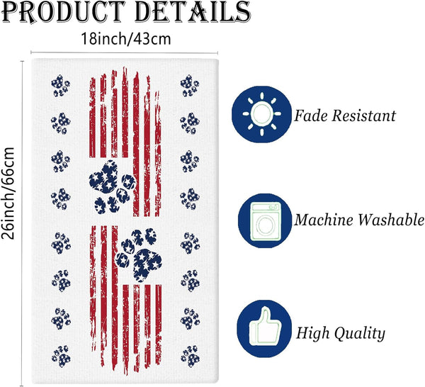 GPGHE 4Th of July Kitchen Towel 18X26 Inch American Flag Home Love Dog Paw Hand Towels Independence Day Memorial Day Home Kitchen Party
