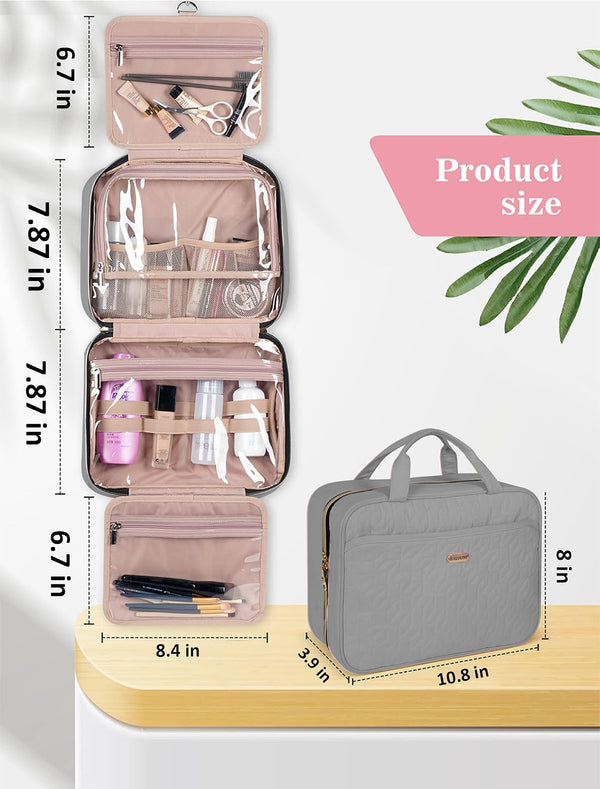 BALHLHG Toiletry Bag for Women With Hanging Hook, Medium Travel Makeup Organizer, Water-resistant Cosmetic Toiletries Bag for Bathroom, Trip,