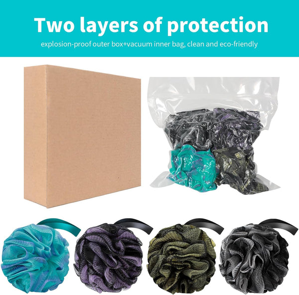 Bath Loofah Shower Sponge Body Back Scrubber Soft Mesh Shower Puffs Exfoliating Loofa for Women & Men Bath Accessories Cleaning Tool (Pack of 4