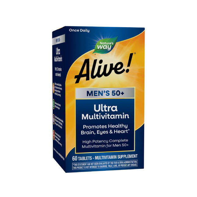 Nature's Way Alive! Men’s 50+ Daily Ultra Multivitamin, High Potency Formula, Supports Healthy Brain, Eyes & Heart*, wit