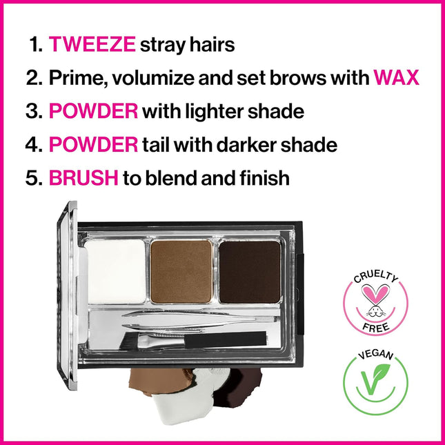 Wet N Wild Ultimate Eyebrow Makeup Kit, Long-Lasting Matte Brow Powder, Tweezers