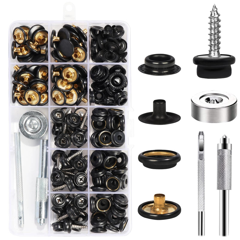 Weiwei 173 PCS Canvas Snap Kit 2 Types Marine Grade 3/8" Socket Boat Snaps Buttons with Setting Tool Stainless Steel Heavy Duty Metal Snaps