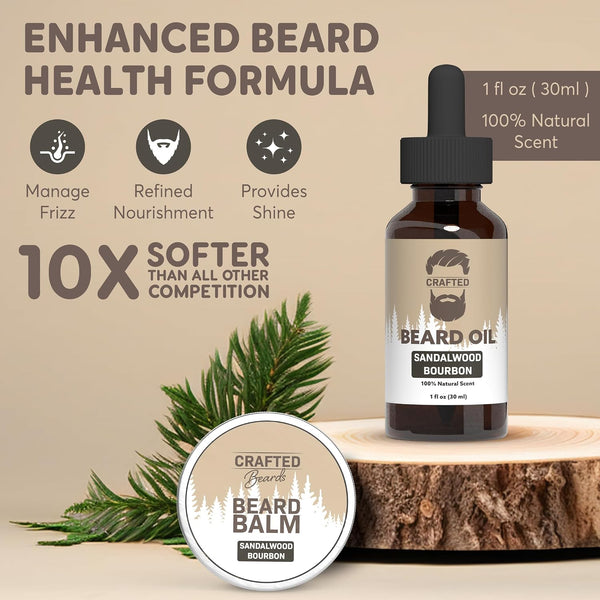 Beard Care Kit - Softer, Smoother, Moisturized Beard - Beard Oil and Balm - Gift Set (Sandalwood Bourbon) Sandalwood Bourbon 2 Piece Set
