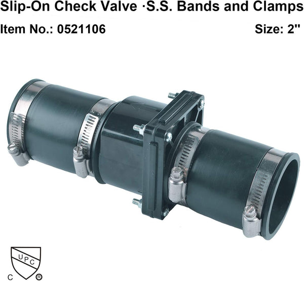 Hydro Master Plastic Sump Pump Check Valve with Stainless Steel Clamps 2 inch 2"