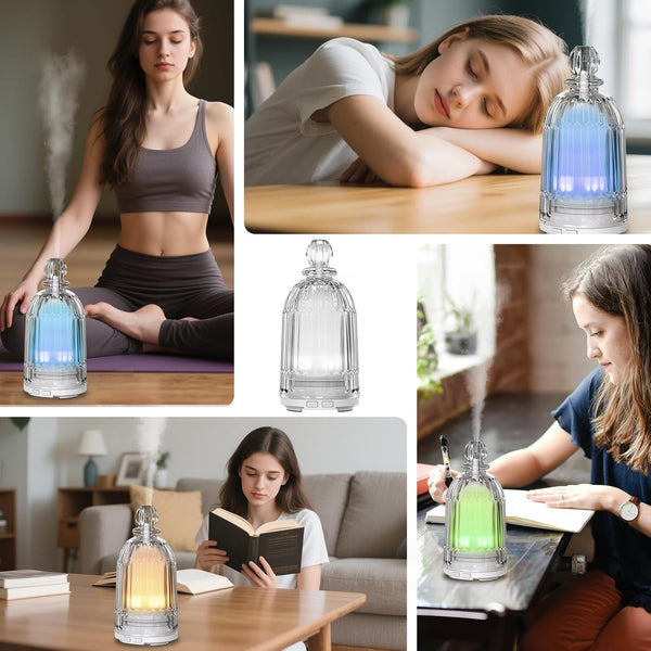 120ml Glass Essential Oil Diffuser, Ultrasonic Aroma Diffuser Glass Cover & Plastic Reservoir with Auto Shut-Off, 7 Colors LED Light for Home,