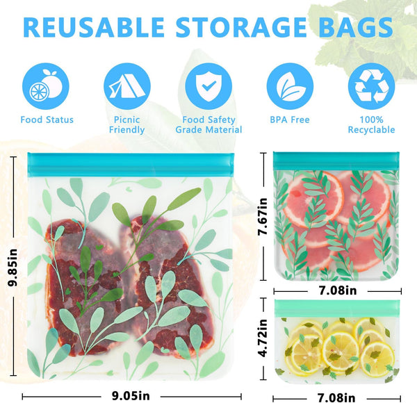 10 Pack Dishwasher Safe Reusable PEVA Food Storage Bags, Leak proof Reusable Freezer Bags for Food Storage Home Organization Traval & Make-up BPA