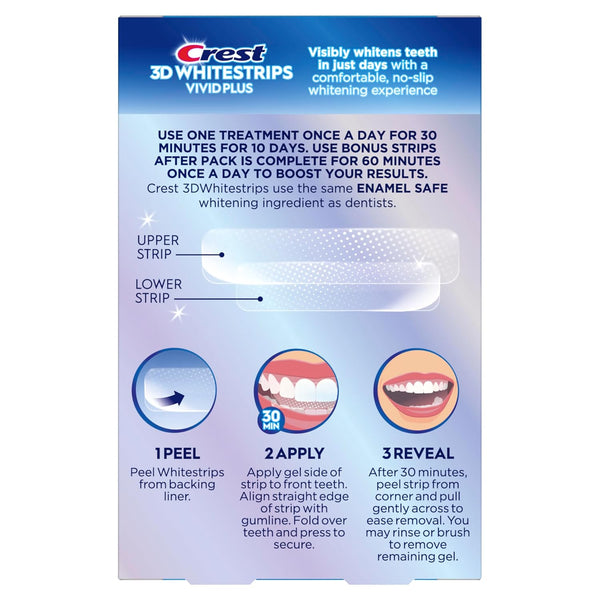 Crest 3Dwhitestrips Vivid plus Whitestrips 3D White, 10 Treatments + 1 Hour Express 2 Treatments Teeth Whitening Kit, 8 Levels Whiter, Crest Teeth