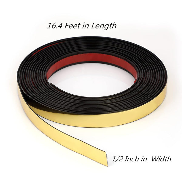 Metallic Gold Mirror Border Trim Peel and Stick PVC Wall Molding Trim Tape Self Adhesive Shiny Gold Decorative Trim for TV, Wall, Mirror, Door,