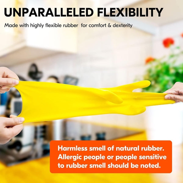 Vgo... 1-Pair Reusable Household Gloves, Rubber Dishwashing Gloves, Extra Thickness, Long Sleeves, Kitchen Cleaning, Working, Painting, Gardening,