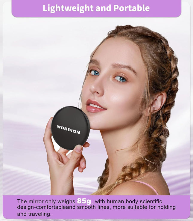 Wobsion Travel Compact Mirror,Portable 1X/10X LED Makeup Mirror with Magnificati