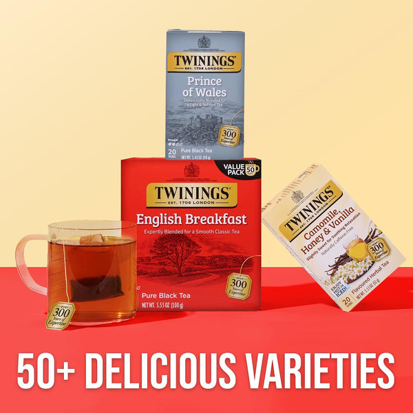 Twinings Prince of Wales Black Tea Individually Wrapped Bags, 20 Count (Pack of 6), Velvety Smooth & Mild, Caffeinated, Enjoy Hot or Iced, 120 Teabags