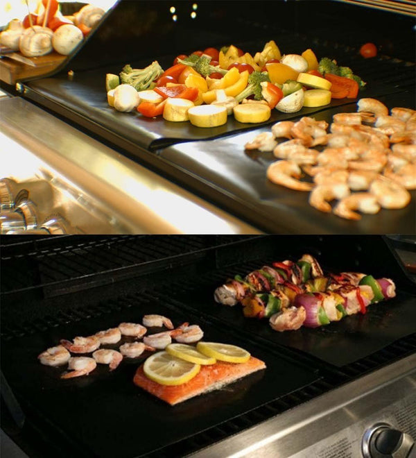 Renook Grill Mat Set of 6-100% Non-Stick Reusable Mats for Gas, Charcoal or Electric Grills - Easy to Clean - 15.75 X 13-Inch, Black