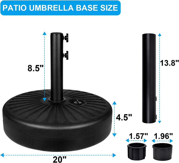 Simple Deluxe 20" Heavy Duty Patio Market Umbrella Base Stand with Steel Holder Water Filled for Outdoor, Lawn, Garden, Round Base-Round 50lbs