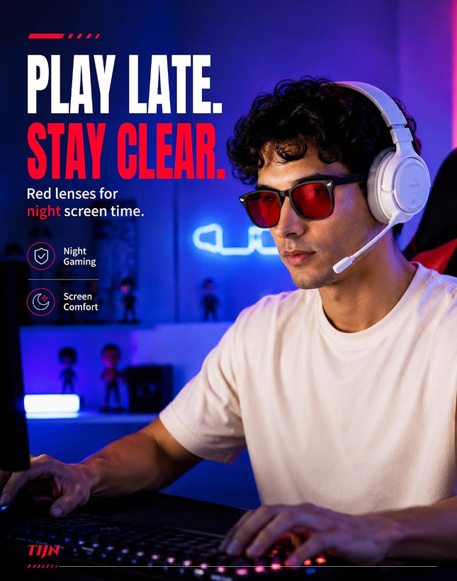 TIJN Sleep Glasses with Blue Green Light Blocking, Red Light Lens for Computer G