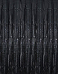 GOER 3.2 ft x 9.8 ft Black Photo Backdrop Party Streamers for Halloween,Birthday Party,1 Pack Black Metallic Tinsel Foil Fringe Curtains Party