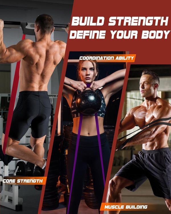 Resistance Bands Set - Pull up Bands for Men Women, Exercise Bands Resistance with Door Anchor, Training Poster & Pouch for Body Stretching, Pull