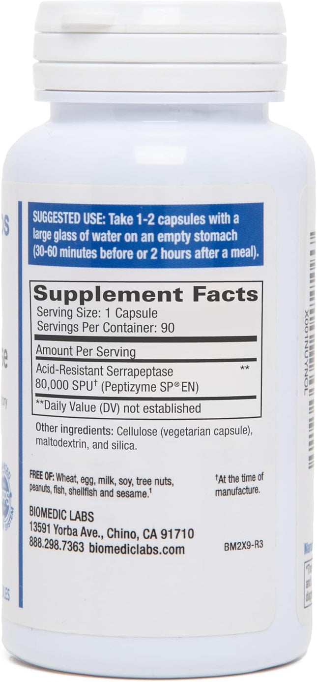 Serra-Rx 80,000 SPU Serrapeptase - Acid-Resistant Proteolytic Systemic Enzyme, N