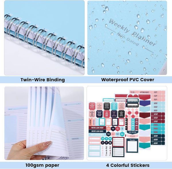 Thboxes A5 Weekly Planner Notebook, 52 Week Undated Journal for Women, Blue Blue Cute