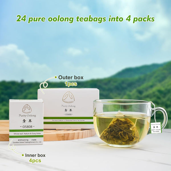 GTGLOTRA Oolong Tea Bags, 24 Whole Leaf Tea Bag, Alternative To Caffeine, 100% Natural Pure Tea, Stress Relief Pyramid Teabags, Suitable for