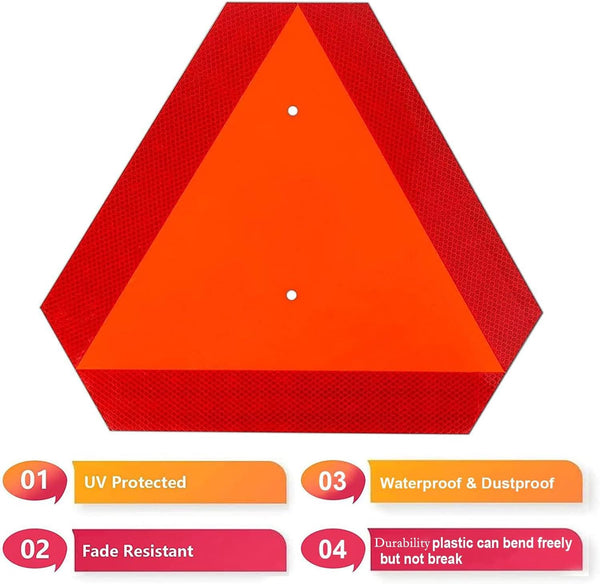 Reflective Slow Moving Vehicle Sign,Slow Moving Vehicle Triangle - 14"x16" 80 Mil thick Engineering Grade Plastic SMV Sign for Tractor,Golf