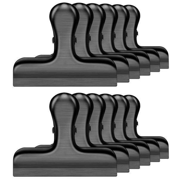 ANZNKU Chip Clips 12 Packs, Black Metal Bag Clips for Food Storage, Stainless Steel Food Clip for Bread Snack Coffee, Heavy Duty Chip Bag Clip for