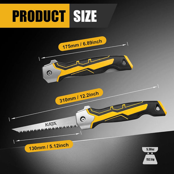 KATA Folding Drywall Jab Saw, Sheetrock Knife with Soft Grip Handle | Compact Folding Hand Saw & Keyhole Saw for Sheetrock, Wallboard Repair,