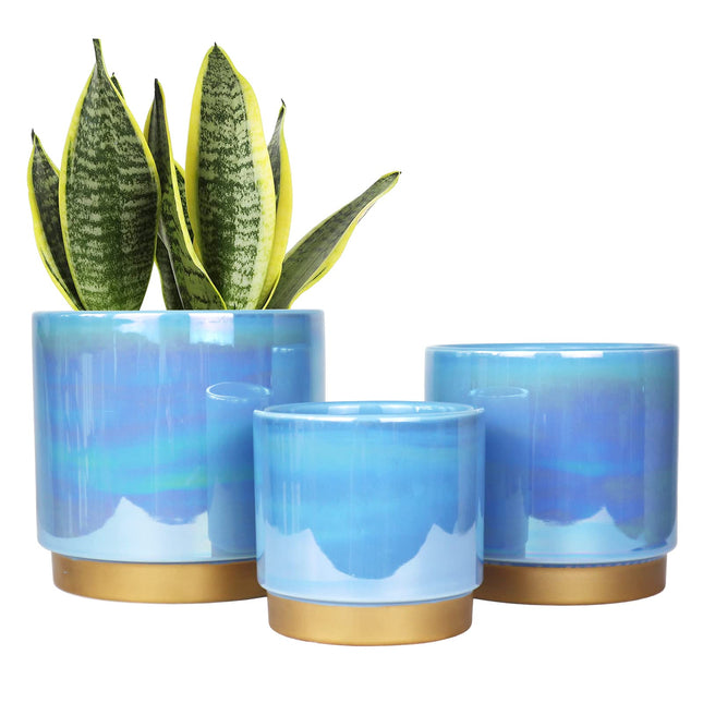 Gepege Ceramic Pots for Plants, Rainbow Pearl Glaze Planter with Drainage Hole, 
