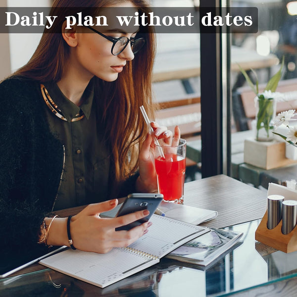 Undated Hardcover Daily Planner Notebook with Schedule Hourly Appointment Book A5(5.7" X 8.3") Spiral - Black