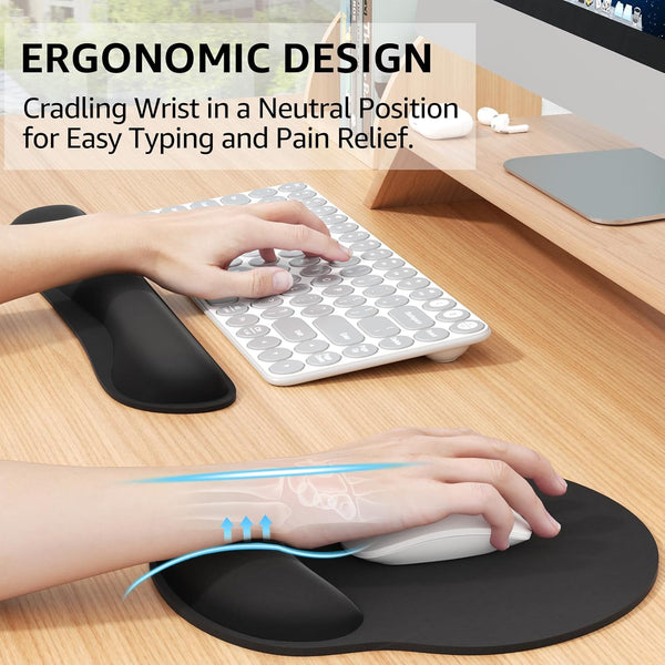 KTRIO Keyboard Wrist Rest & Mouse Pad with Wrist Rest, Black Black Keyboard Rest + Large Mouse Rest