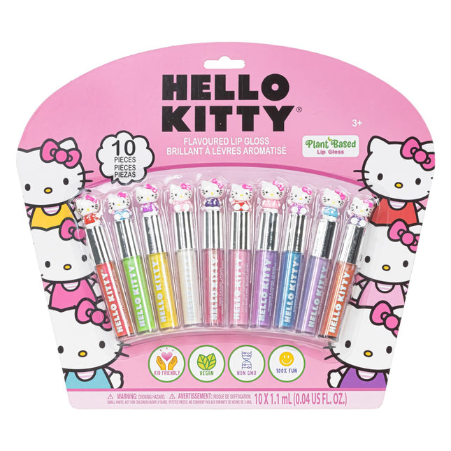 Hello Kitty 10 Piece Plant Based Lip Gloss, Girls Party Favors, First Makeup Set