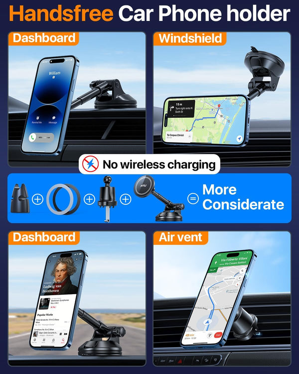 2025 Upgraded for Magsafe Car Mount [80LBS Strongest Suction & Military-Grade] Powerful Magnetic Cell Phone Holder for Car Dashboard Windshield