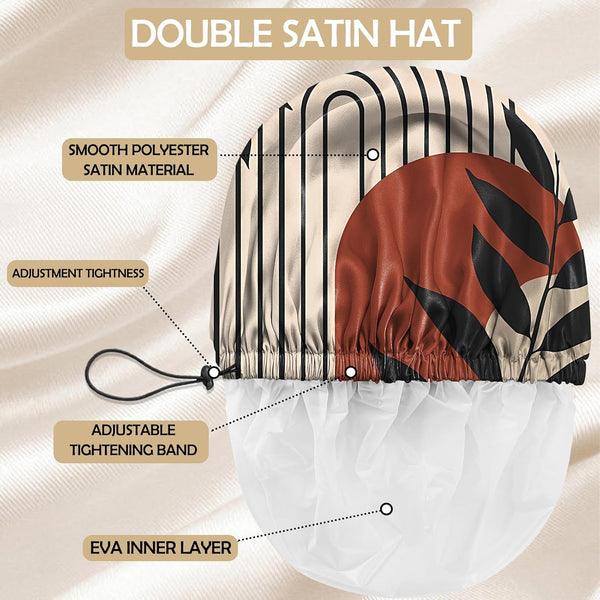 2 PCS Shower Cap Adjustable Reusable Double Waterproof Layer Elastic Hair Bath Cap Cute Aesthetic for Women Girls-Leaf I6-Leaf
